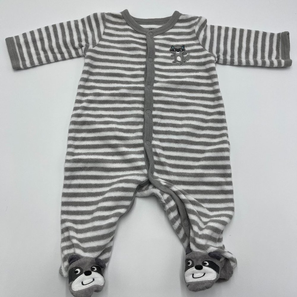 Carter's Gray Raccoon Footed Pajamas - 3 Months